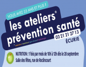 Atelier Nutrition-Santé, 1 fois par mois de 10h à 12h, le mercredi 12 avril 2023 à la salle des fêtes d'ÉCURIE.
